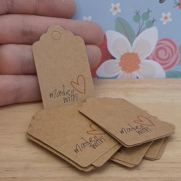 25x Hand Made with Love price Tag cards, Jewellery display card, Brown display cards, Brown Price Tag Cards, Display Cards