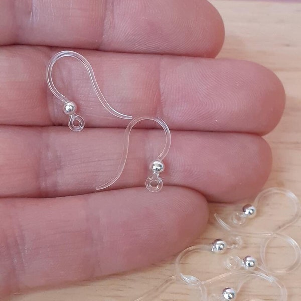 Hypoallergenic Earring Hook, Eco-Friendly Plastic Earring Hooks, with 304 Stainless Steel Bead. 10/20pcs