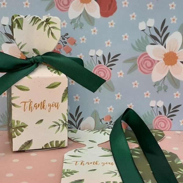 10x Thank you Kraft Paper Candy Boxes, Favor box's with Ribbon, Wedding Favor Box's, Folding Boxes, White small Box's, Gift Box,