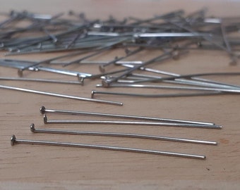 100x 304 Stainless Steel Flat Head pins for jewellery, 50mm Flat Head Pins, Flat Head Pins, Stainless Steel Color, (100pcs)