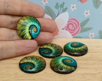 6x Peacock Feather Print Cabochons, 25mm Cabochons, Printed Bird Cabochons, Bird Themed Cabochons