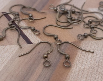 50x Antique Bronze Earring Hooks, Brass French Earring Hooks, Flat Earring Hooks, Nickel Free Earring Findings.