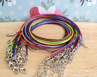 10x Multi Coloured Waxed Cord Necklace findings with Iron Lobster Claws, 10x pcs Mixed Random Cords Waxed Cord for Jewellery Making.