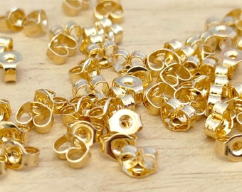 50x 304 Stainless Steel Gold Ear Nuts, Earring Backs, Gold colour Ear Nuts, TINY Steel Ear Backs