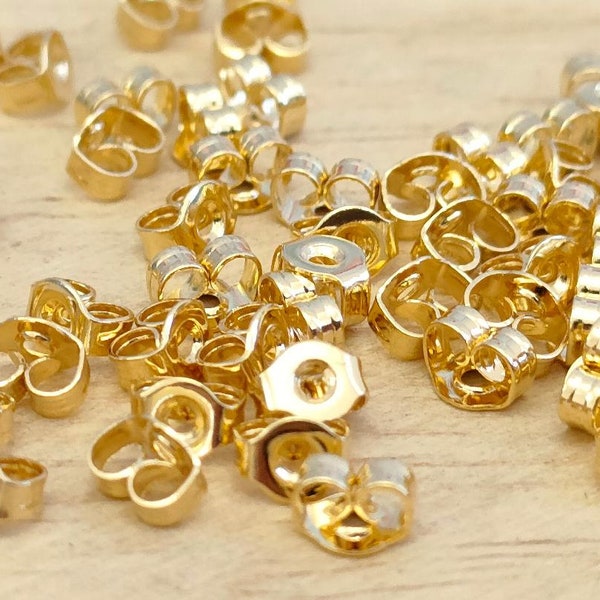 50x 304 Stainless Steel Gold Ear Nuts, Earring Backs, Gold colour Ear Nuts, TINY Steel Ear Backs