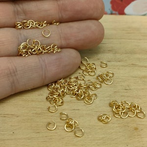 100x Jump Rings, 304 Stainless Steel Tiny Jump Rings, Open Jump Ring, 18K Gold Plated, 21 Gauge 4mm Jump Rings
