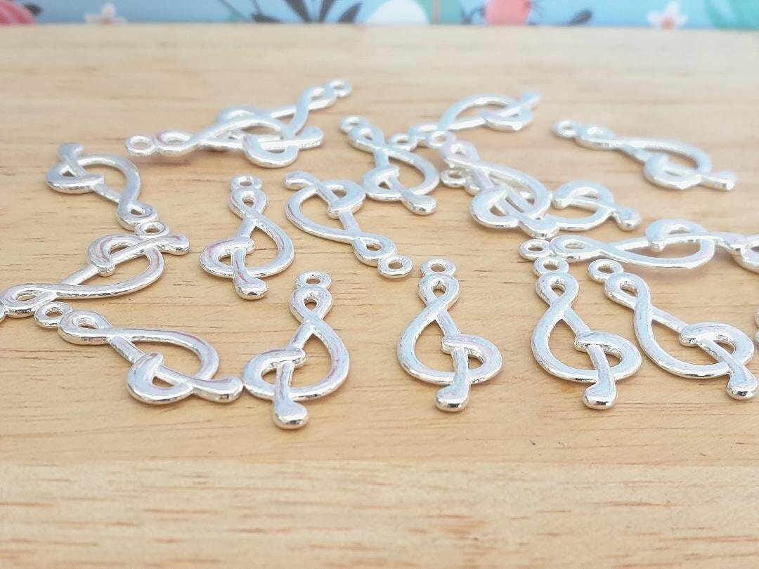 20 X Alloy Musical Note Pendants Alloy Silver Clefs Etsy