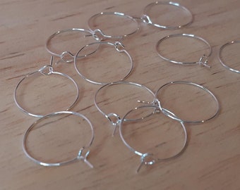 Hoop earring findings, Brass hoops, Silver Hoop Findings, Brass Wine Glass Charm Rings (14mm)