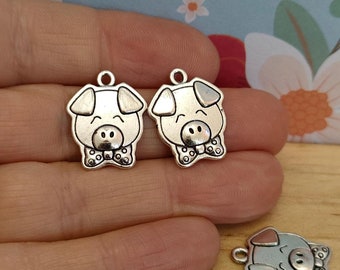 10x Cute Pig Tibetan Style Alloy Charms, Antique Silver Animal Themed Jewellery Charms, DIY Charms for Earrings