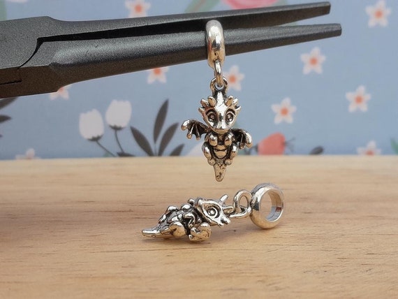 2x Baby Dragon Alloy European Beads Dangle Charms Dragon Head
