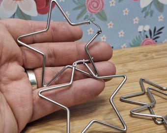 Extra Large Stainless Steel Star Hoop Findings for DIY Jewellery Designs, 60mm Steel Hoops