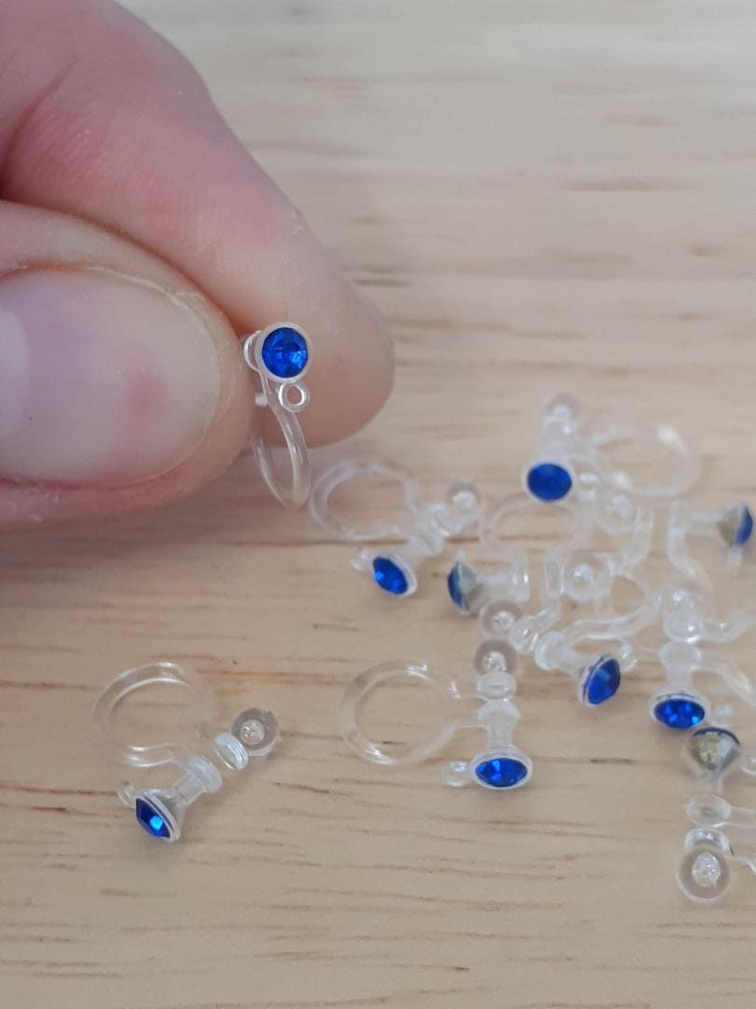 Hypoallergenic Clipon Earring Findings With Blue Rhinestone