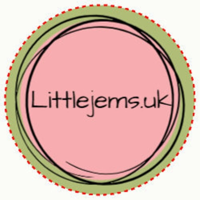 May include: A green and red circle with a pink circle inside. The text "Littlejems.uk" is written in black inside the pink circle.