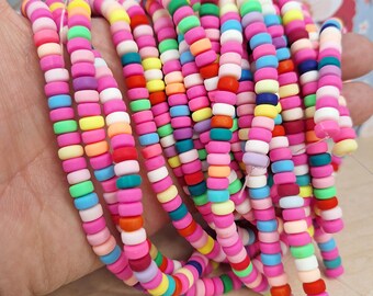 Handmade Polymer Clay Beads: Multi-Colored Flat Round DIY Jewelry Supplies