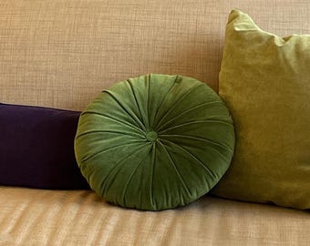 Moss Green round pleated Cushion pillow for seat pad for chair for stool