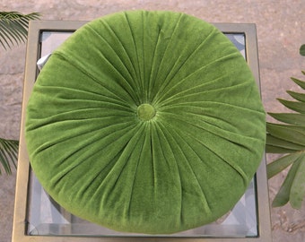 Moss Green round pleated Cushion pillow for seat pad for chair for stool