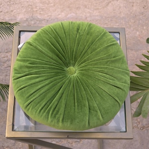 Moss Green round pleated Cushion pillow for seat pad for chair for stool