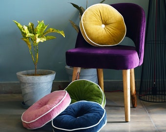 Cotton Velvet round chair pad Cushion, Round seat pad for chair, Round Floor Cushion, Round outdoor cushion (10",14",16",18",20",22",24")