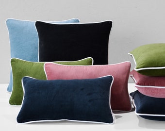 Cotton Velvet pillow Cover | Cotton Velvet cushion cover | Cotton Velvet Throw pillow cover | White pipping pillow cover