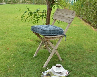 Coussin de fenêtre en velours bleu fumée, coussin d’assise en velours avec cravate, banquette Coussin, coussin de chaise, coussin de sol