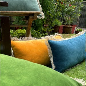 Velvet Fringe Cushion Cover | Handmade Cotton Velvet Pillowcase | Decorative Throw Pillow Cover for Sofa or Patio