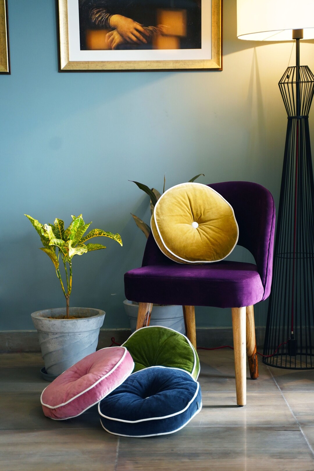 Cotton Velvet Round Chair Pad Cushion, Round Seat Pad for Chair, Round