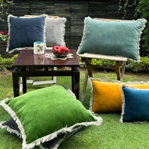 Velvet Fringe Cushion Cover | Handmade Cotton Velvet Pillowcase | Decorative Throw Pillow Cover for Sofa or Patio