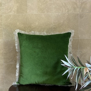 Velvet Fringe Cushion Cover | Handmade Cotton Velvet Pillowcase | Decorative Throw Pillow Cover for Sofa or Patio
