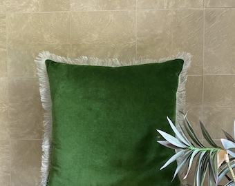 Velvet Fringe Cushion Cover | Handmade Cotton Velvet Pillowcase | Decorative Throw Pillow Cover for Sofa or Patio