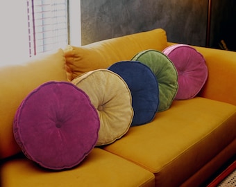 Coussin de chaise rond en velours de coton avec même passepoil | Coussin de sol | Oreiller de tabouret de bar