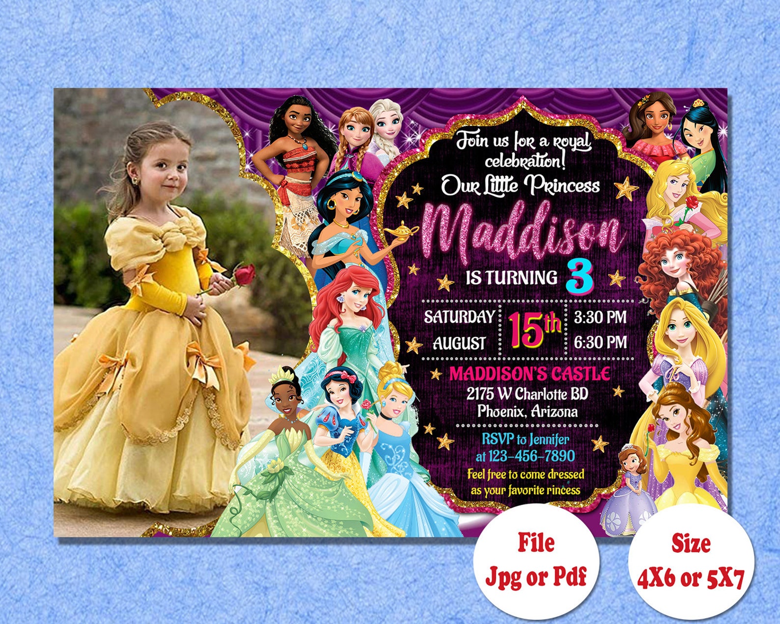 Invitation danniversaire Disney Princess imprimable Disney Etsy
