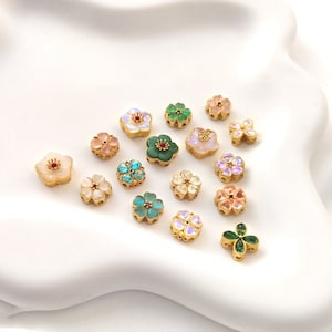 Gold Plated Cz Flower Beads, Cat Eye Crystal Flower Beads, Gemstone Floral Beads, Botanical Spacer Bead 10mm 11mm 13mm 14mm