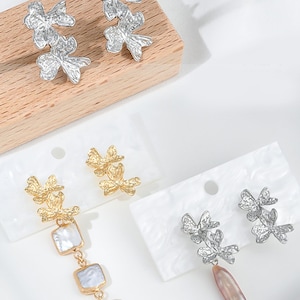 14K Gold Plated Double Flower Earring Post w/ Loop, Floral Ear Post, Blossom Ear Stud, Delicate Ear Post, Women Earrings, Earring Component