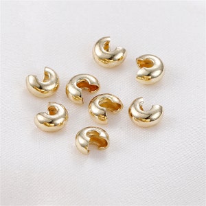 14K Gold Plated Crimp Covers 2.5mm 3mm 4mm 5mm, Gold Tone Jewelry Findings, Conceal Crimp Ends, Crimp Beads Cover, Cover Beads