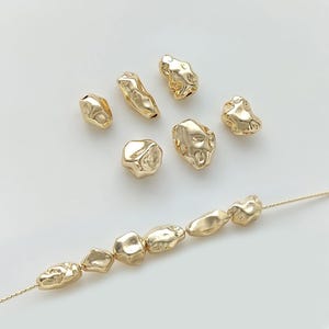 14K guldpläterade oregelbundna pärlor, stenformad pärla, geometrisk pärla, boho-pärla, barockpärla, armbandsdistans, konkav pärla, ponnypärla