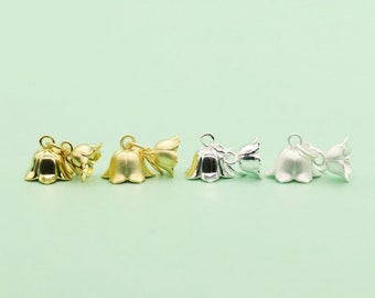 Ciondolo con doppio fiore in argento sterling, bracciale floreale, collana botanica, orecchino in fiore, gioielli naturali, ciondolo con mughetto