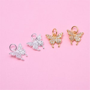 Sterling Silver CZ Butterfly Charm Pendant, Insect Bracelet, Garden Necklace, Nature Earring, Small Charm, Winged Jewelry, Animals Charm