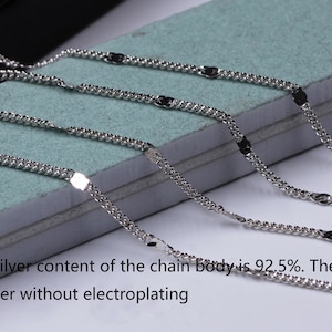 Sterling Silver Bar Curb Chain,925 Silver Curb Chain w/ Bar For Jewelry Making Supplies,Unfinished Tarnish-free Curb Chain Necklace Bracelet