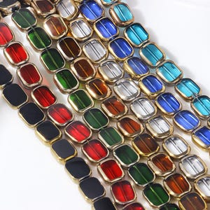 Cuentas rectangulares esmaltadas con borde chapado en oro, cuentas rectangulares, cuentas geométricas, cuentas de gemas sueltas, cuentas para pulseras, cuentas para collares (hilo completo)