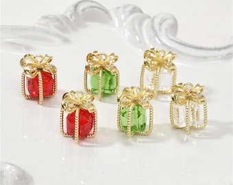 Dije con caja de regalo de circonita cúbica bañado en oro de 14 quilates, pulsera cuadrada, collar Bloom, pendiente con caja de regalo de circonita cúbica, dije navideño, dije festivo para collar.