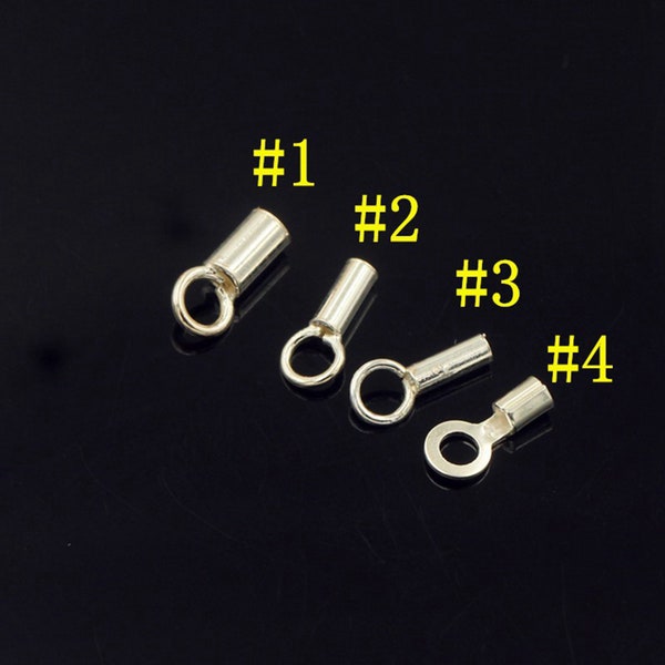 Sterling Silver Cord End Caps, Silver Cord End Caps for Bracelet Necklace Making, 0.8mm 1mm 1.1mm 1.2mm 1.92mm Inside Diameter Cord End Caps