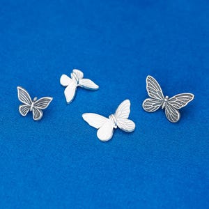 Sterling Silver Butterfly Button Beads, Winged Bead, Insect Bead, Garden Bead, Nature Bead, Bracelet Spacer, Animal Bead, Fluttering Bead