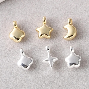 Sterling Silver Moon and Sun Charms, s925 Silver Star Charms, Flower Necklace Charm, North Star Bracelet Charm, Four Leaf Clover Charm Bulk