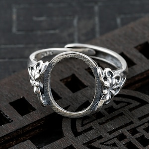Sterling Silver Flower Ring Setting, s925 Silver Oval Bezel Cup Setting, Sterling Silver Ring Blanks, Adjustable Ring Blanks 7*10mm 12*15mm