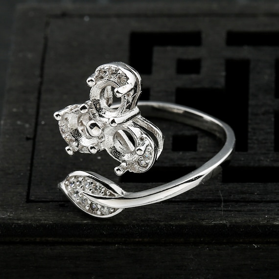 Sterling Silver Leaf Ring Setting s925 Silver Round Bezel Cup