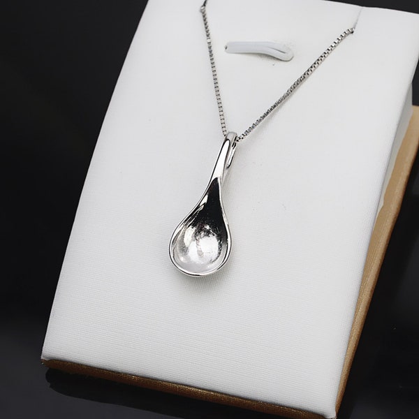 Sterling Silver Pendant Setting, s925 Silver Spoon Pendant Setting For Supplies, Half Drilled Pearl Mounts, Peg & Cup 12mm 13mm 14mm