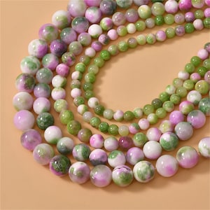 Pink Green Persian Jade Beads, Persian Gemstone Round Loose Beads, Natural Jade Beads, Bracelet Beads, Necklace Beads Full Strand 6 8 10mm