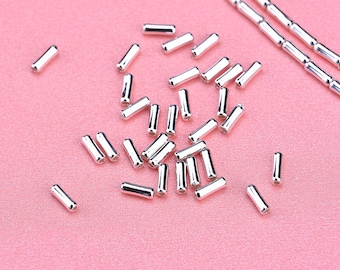 10/100pcs Sterling Silver Beads, Sterling Silver Tube Beads, s925 Silver Bamboo Tube Beads, Tube Spacer Beads, Tube Beads 6mm