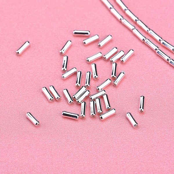 10/100pcs perles en argent sterling, perles de tube en argent sterling, perles de tube de bambou argenté s925, perles d'espacement de tube, perles de tube 6mm