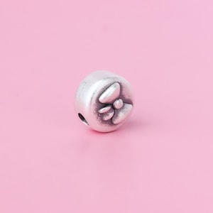 Sterling Silver Flat Round Bowknot Beads, Bow Bead, Butterfly Knot Bead, Bowtie Bead, Bow Bead, Bracelet Spacer, Delicate Bead, Dainty Bead